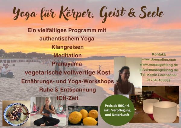 Flyer von Katrin Leutbecher - Massageklang vom Yogaretreat an der polnischen Ostseeküste 2024