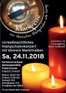 Flyer von Katrin Leutbecher (Massageklang) zum vorweihnachtlichen Klangschalen-Konzert mit kleinem Markttreiben in der Marienglas-Höhle